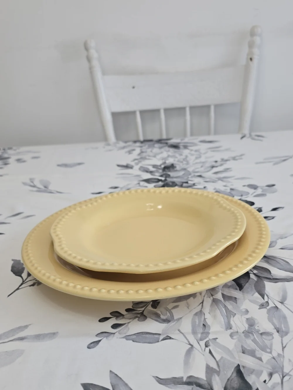 Pottery Barn Emma Beaded Yellow Dinner Plate & Salad Plate Portugal